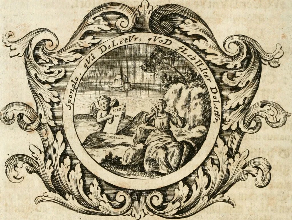 An illustration from VIrtVosIVs pantheon, Deo & sanCtIs ereCtVM, id est, Sermones panegyrici de praecipuis sacrorum ordinum fundatoribus, patriarchis, aliisque terrarum patronis, ad normam & formam Psalmo-graphi, Psal. 148.v.I : LaVDate IpsVM In eXCeLsIs : insertis nonnullis festis de B.M.V. de circumcisione Domini &c. & duodecim signis praedestinationis, quorum singula singulis mensibus praefiguntur cum symbolis chrono-graphicis, & figuris = Das ist, Lob-Predigen von denen fürnehmsten heil. Ordens-Stifftern, Patriarchen, und andern heiligen Lands-Patronen : dann auch auff etwelchen Mariae-Festtägen, und von denen 12. Zeichen der göttlichen Gnaden-Wahl, deren jedes jedem Monat vorgesetzt wird : pars [I-III], 1723, leaf 783
