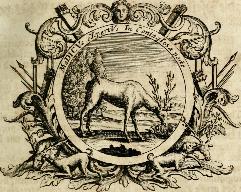 An illustration from VIrtVosIVs pantheon, Deo & sanCtIs ereCtVM, id est, Sermones panegyrici de praecipuis sacrorum ordinum fundatoribus, patriarchis, aliisque terrarum patronis, ad normam & formam Psalmo-graphi, Psal. 148.v.I : LaVDate IpsVM In eXCeLsIs : insertis nonnullis festis de B.M.V. de circumcisione Domini &c. & duodecim signis praedestinationis, quorum singula singulis mensibus praefiguntur cum symbolis chrono-graphicis, & figuris = Das ist, Lob-Predigen von denen fürnehmsten heil. Ordens-Stifftern, Patriarchen, und andern heiligen Lands-Patronen : dann auch auff etwelchen Mariae-Festtägen, und von denen 12. Zeichen der göttlichen Gnaden-Wahl, deren jedes jedem Monat vorgesetzt wird : pars [I-III], 1723, leaf 96
