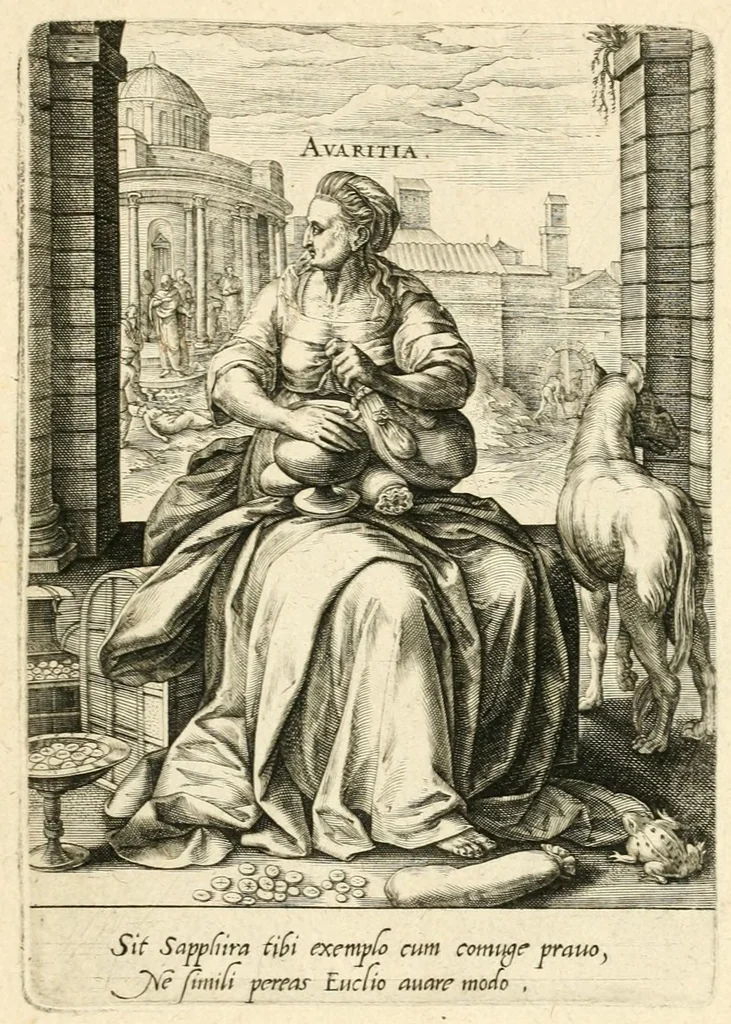 An illustration from Virtvtvm vitiorvmq[ve] : quibus capitalium nome inditum est, septenario numero protritorum, encomia vna cum praemijs poenis[qve] quae eorum cultores manent, exemplis testimonijsq[ue] sacrarum litterarum adumbrata, leaf 15