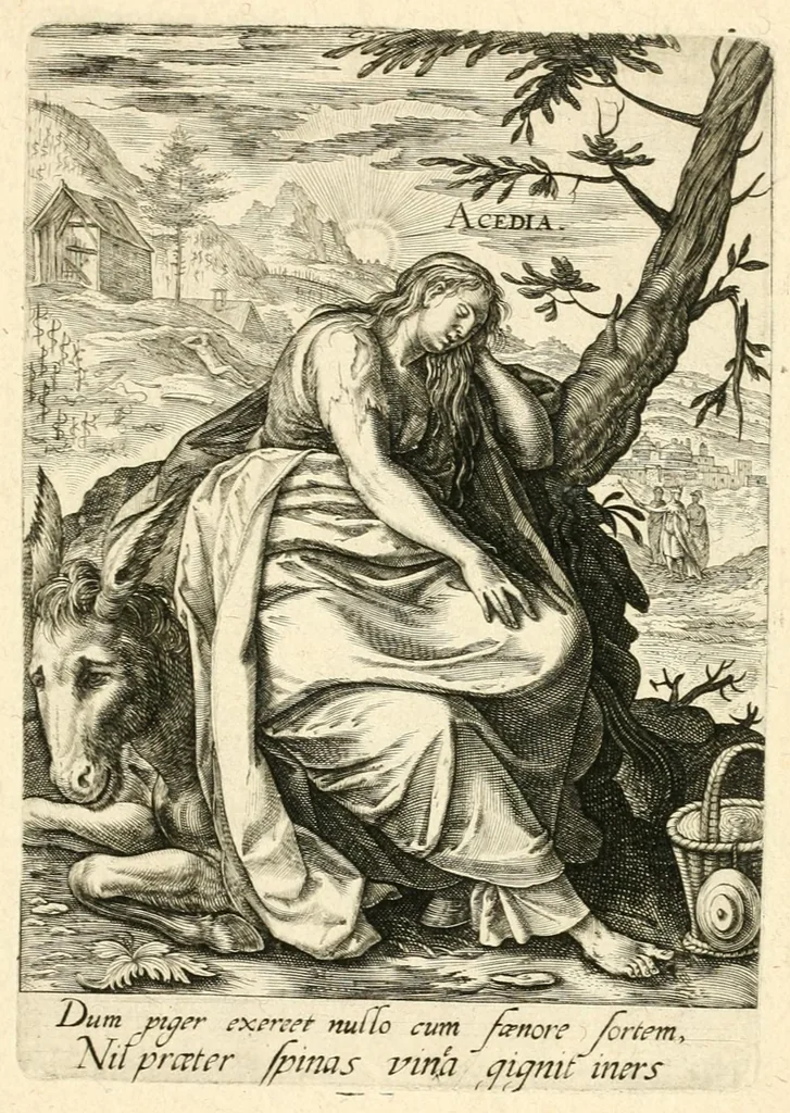 An illustration from Virtvtvm vitiorvmq[ve] : quibus capitalium nome inditum est, septenario numero protritorum, encomia vna cum praemijs poenis[qve] quae eorum cultores manent, exemplis testimonijsq[ue] sacrarum litterarum adumbrata, leaf 19