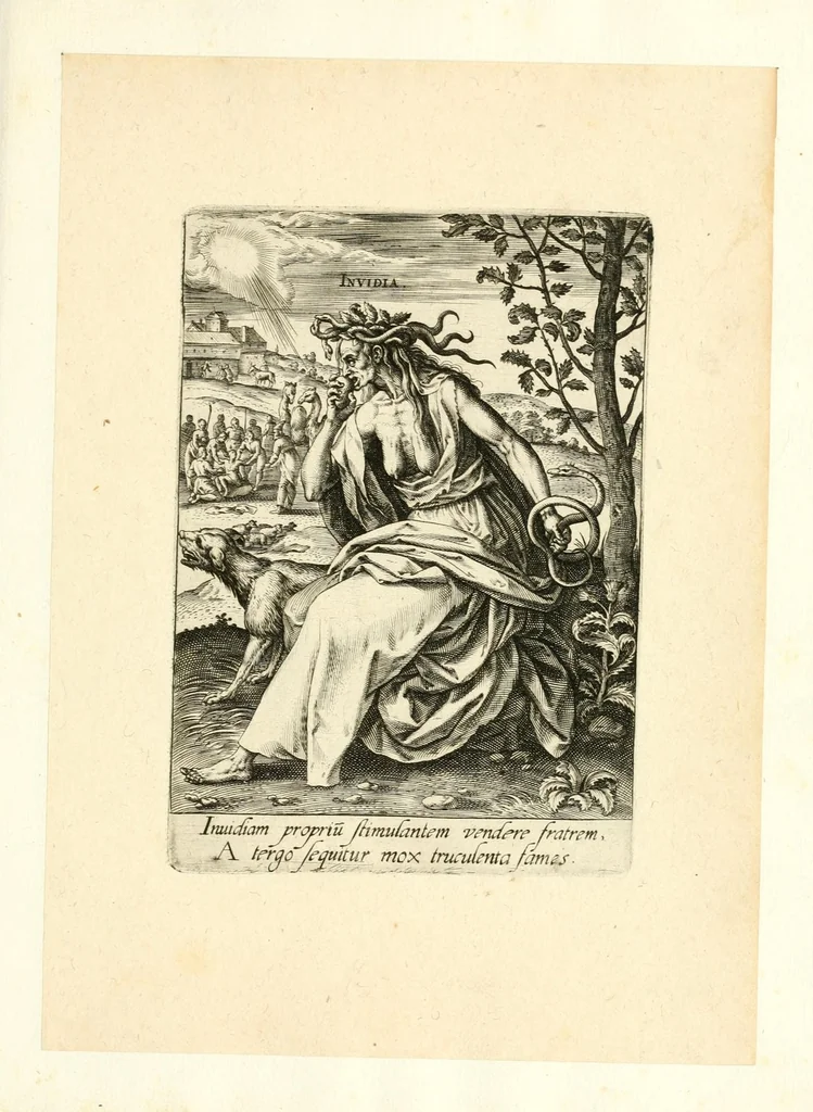 An illustration from Virtvtvm vitiorvmq[ve] : quibus capitalium nome inditum est, septenario numero protritorum, encomia vna cum praemijs poenis[qve] quae eorum cultores manent, exemplis testimonijsq[ue] sacrarum litterarum adumbrata, leaf 23