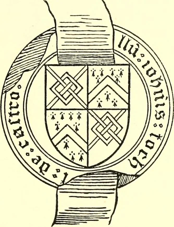 An illustration from The Visitation of the county of Rutland, begun by Fran. Burghill, Somerset, and Gregory King, Rougedragon, on Trinity vacation, 1681. Carried on and finished by Tho. May, Chester herald, and the said Rougedragon pursuivt in Hillary and Trinity vacation 1682. By virtue of several deputacons from Sr Henry St George kt., Clarenceux king of arms. Partly edited by the late W. Harry Rylands and completed by W. Bruce Bannerman, 1922, leaf 40
