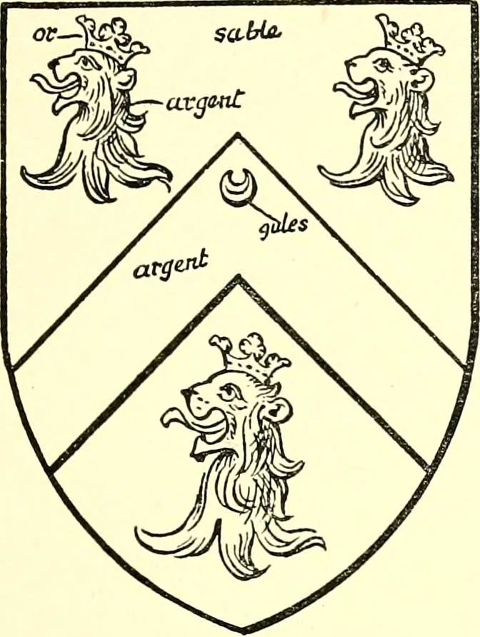 An illustration from The Visitation of the county of Rutland, begun by Fran. Burghill, Somerset, and Gregory King, Rougedragon, on Trinity vacation, 1681. Carried on and finished by Tho. May, Chester herald, and the said Rougedragon pursuivt in Hillary and Trinity vacation 1682. By virtue of several deputacons from Sr Henry St George kt., Clarenceux king of arms. Partly edited by the late W. Harry Rylands and completed by W. Bruce Bannerman, 1922, leaf 50