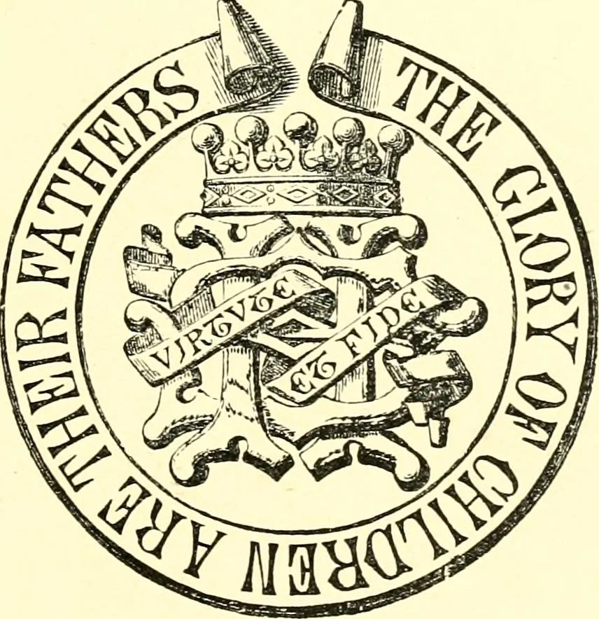An illustration from The Visitation of the county of Rutland, begun by Fran. Burghill, Somerset, and Gregory King, Rougedragon, on Trinity vacation, 1681. Carried on and finished by Tho. May, Chester herald, and the said Rougedragon pursuivt in Hillary and Trinity vacation 1682. By virtue of several deputacons from Sr Henry St George kt., Clarenceux king of arms. Partly edited by the late W. Harry Rylands and completed by W. Bruce Bannerman, 1922, leaf 6