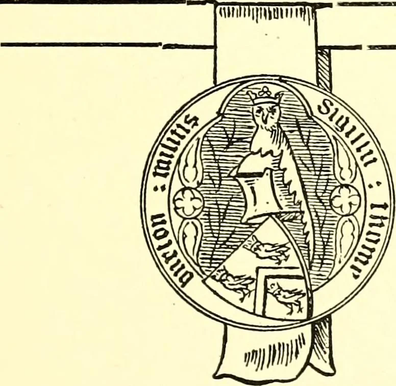 An illustration from The Visitation of the county of Rutland, begun by Fran. Burghill, Somerset, and Gregory King, Rougedragon, on Trinity vacation, 1681. Carried on and finished by Tho. May, Chester herald, and the said Rougedragon pursuivt in Hillary and Trinity vacation 1682. By virtue of several deputacons from Sr Henry St George kt., Clarenceux king of arms. Partly edited by the late W. Harry Rylands and completed by W. Bruce Bannerman, 1922, leaf 60