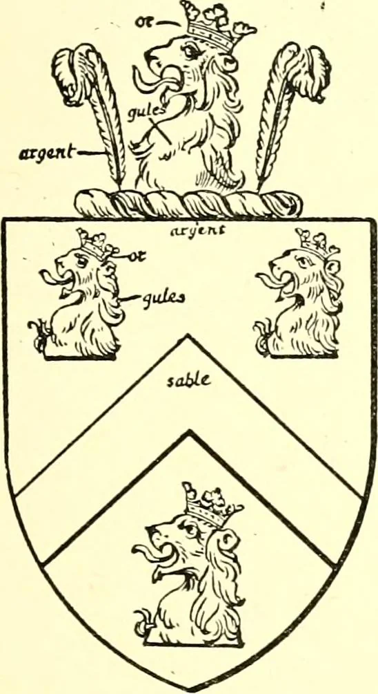 An illustration from The Visitation of the county of Rutland, begun by Fran. Burghill, Somerset, and Gregory King, Rougedragon, on Trinity vacation, 1681. Carried on and finished by Tho. May, Chester herald, and the said Rougedragon pursuivt in Hillary and Trinity vacation 1682. By virtue of several deputacons from Sr Henry St George kt., Clarenceux king of arms. Partly edited by the late W. Harry Rylands and completed by W. Bruce Bannerman, 1922, leaf 62