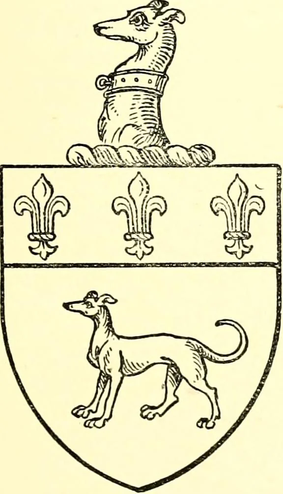 An illustration from The Visitation of the county of Rutland, begun by Fran. Burghill, Somerset, and Gregory King, Rougedragon, on Trinity vacation, 1681. Carried on and finished by Tho. May, Chester herald, and the said Rougedragon pursuivt in Hillary and Trinity vacation 1682. By virtue of several deputacons from Sr Henry St George kt., Clarenceux king of arms. Partly edited by the late W. Harry Rylands and completed by W. Bruce Bannerman, 1922, leaf 70