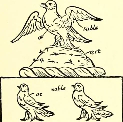 An illustration from The Visitation of the county of Rutland, begun by Fran. Burghill, Somerset, and Gregory King, Rougedragon, on Trinity vacation, 1681. Carried on and finished by Tho. May, Chester herald, and the said Rougedragon pursuivt in Hillary and Trinity vacation 1682. By virtue of several deputacons from Sr Henry St George kt., Clarenceux king of arms. Partly edited by the late W. Harry Rylands and completed by W. Bruce Bannerman, 1922, leaf 76