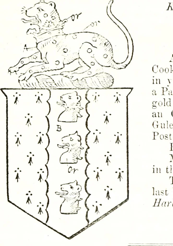 An illustration from The visitation of the county of Warwick, begun by Thomas May, Chester, and Gregory King, Rouge dragon, in Hilary vacacon, 1682. Reviewed by them in the Trinity vacacon following, and finished by Henry Dethick Richmond, and said rouge dragon pursuiv in Trinity vacation, 1683, by virtue of several deputations from Sir Henry St. George, Clarenceux king of arms, 1911, leaf 122