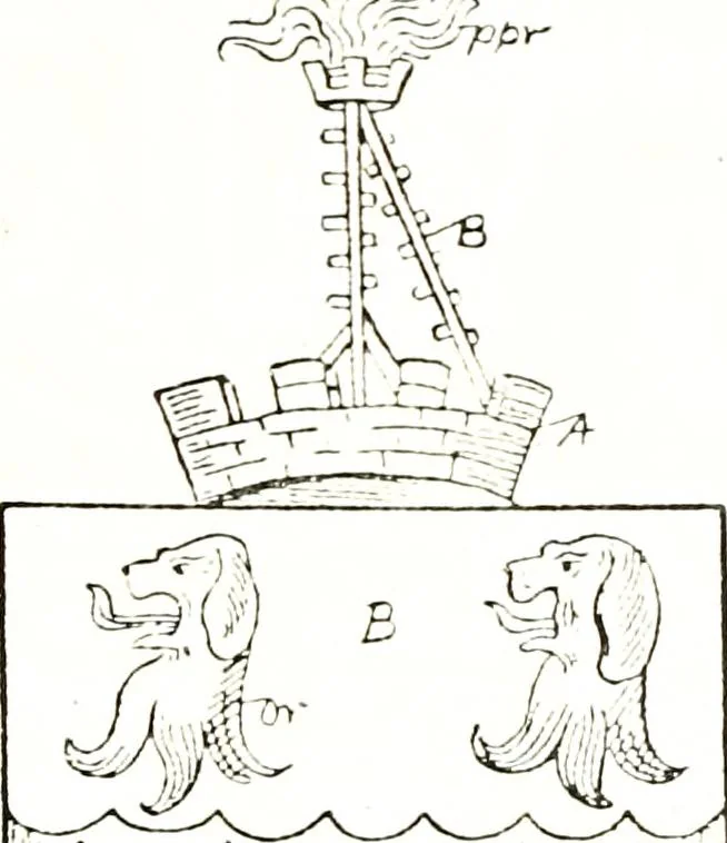An illustration from The visitation of the county of Warwick, begun by Thomas May, Chester, and Gregory King, Rouge dragon, in Hilary vacacon, 1682. Reviewed by them in the Trinity vacacon following, and finished by Henry Dethick Richmond, and said rouge dragon pursuiv in Trinity vacation, 1683, by virtue of several deputations from Sir Henry St. George, Clarenceux king of arms, 1911, leaf 122