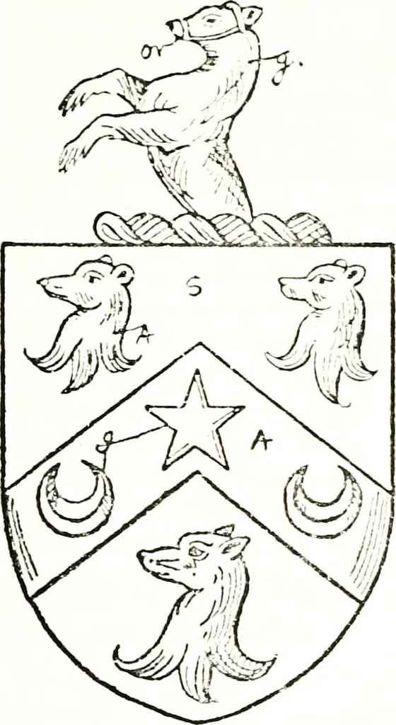 An illustration from The visitation of the county of Warwick, begun by Thomas May, Chester, and Gregory King, Rouge dragon, in Hilary vacacon, 1682. Reviewed by them in the Trinity vacacon following, and finished by Henry Dethick Richmond, and said rouge dragon pursuiv in Trinity vacation, 1683, by virtue of several deputations from Sir Henry St. George, Clarenceux king of arms, 1911, leaf 150