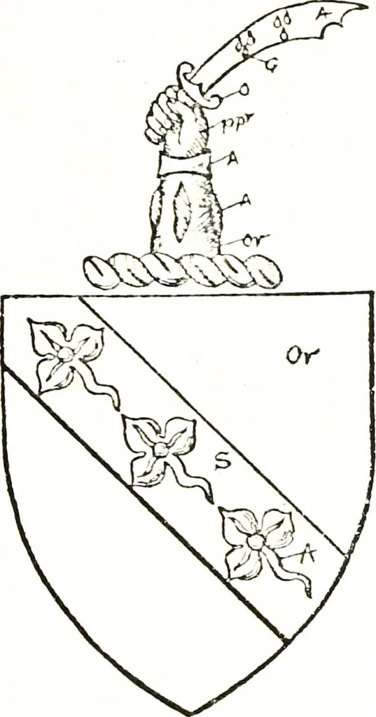 An illustration from The visitation of the county of Warwick, begun by Thomas May, Chester, and Gregory King, Rouge dragon, in Hilary vacacon, 1682. Reviewed by them in the Trinity vacacon following, and finished by Henry Dethick Richmond, and said rouge dragon pursuiv in Trinity vacation, 1683, by virtue of several deputations from Sir Henry St. George, Clarenceux king of arms, 1911, leaf 180