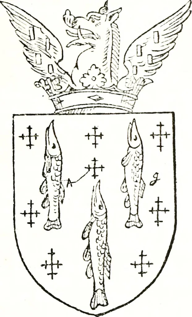 An illustration from The visitation of the county of Warwick, begun by Thomas May, Chester, and Gregory King, Rouge dragon, in Hilary vacacon, 1682. Reviewed by them in the Trinity vacacon following, and finished by Henry Dethick Richmond, and said rouge dragon pursuiv in Trinity vacation, 1683, by virtue of several deputations from Sir Henry St. George, Clarenceux king of arms, 1911, leaf 208