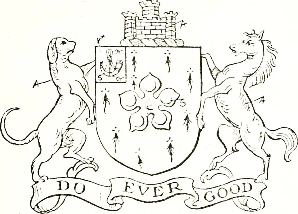 An illustration from The visitation of the county of Warwick, begun by Thomas May, Chester, and Gregory King, Rouge dragon, in Hilary vacacon, 1682. Reviewed by them in the Trinity vacacon following, and finished by Henry Dethick Richmond, and said rouge dragon pursuiv in Trinity vacation, 1683, by virtue of several deputations from Sir Henry St. George, Clarenceux king of arms, 1911, leaf 212