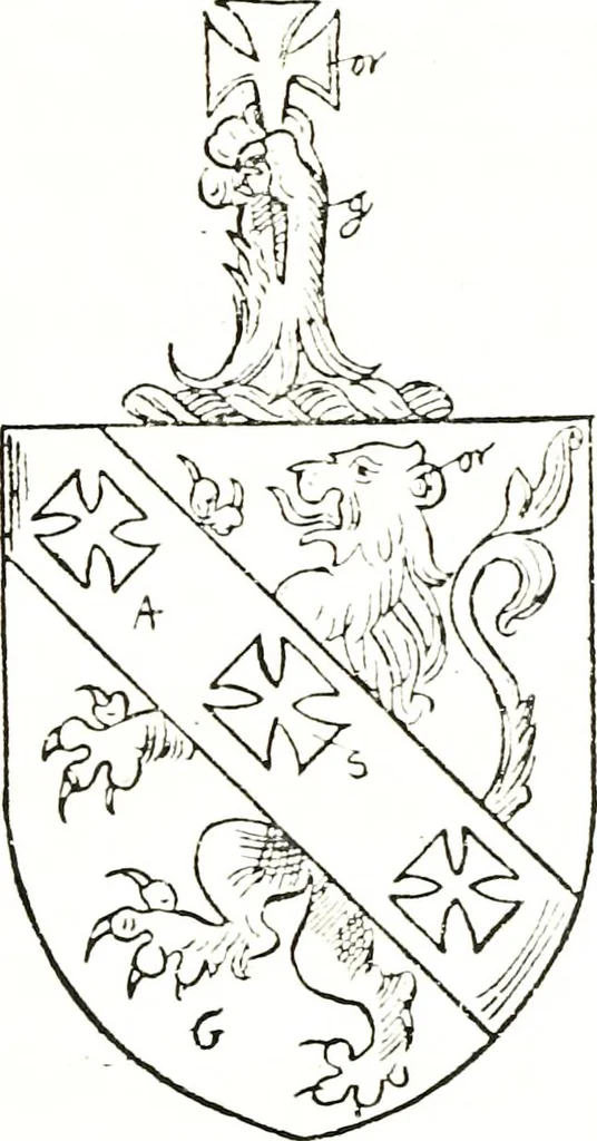 An illustration from The visitation of the county of Warwick, begun by Thomas May, Chester, and Gregory King, Rouge dragon, in Hilary vacacon, 1682. Reviewed by them in the Trinity vacacon following, and finished by Henry Dethick Richmond, and said rouge dragon pursuiv in Trinity vacation, 1683, by virtue of several deputations from Sir Henry St. George, Clarenceux king of arms, 1911, leaf 222