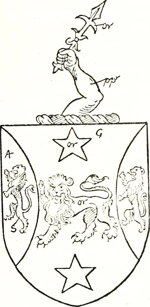 An illustration from The visitation of the county of Warwick, begun by Thomas May, Chester, and Gregory King, Rouge dragon, in Hilary vacacon, 1682. Reviewed by them in the Trinity vacacon following, and finished by Henry Dethick Richmond, and said rouge dragon pursuiv in Trinity vacation, 1683, by virtue of several deputations from Sir Henry St. George, Clarenceux king of arms, 1911, leaf 228