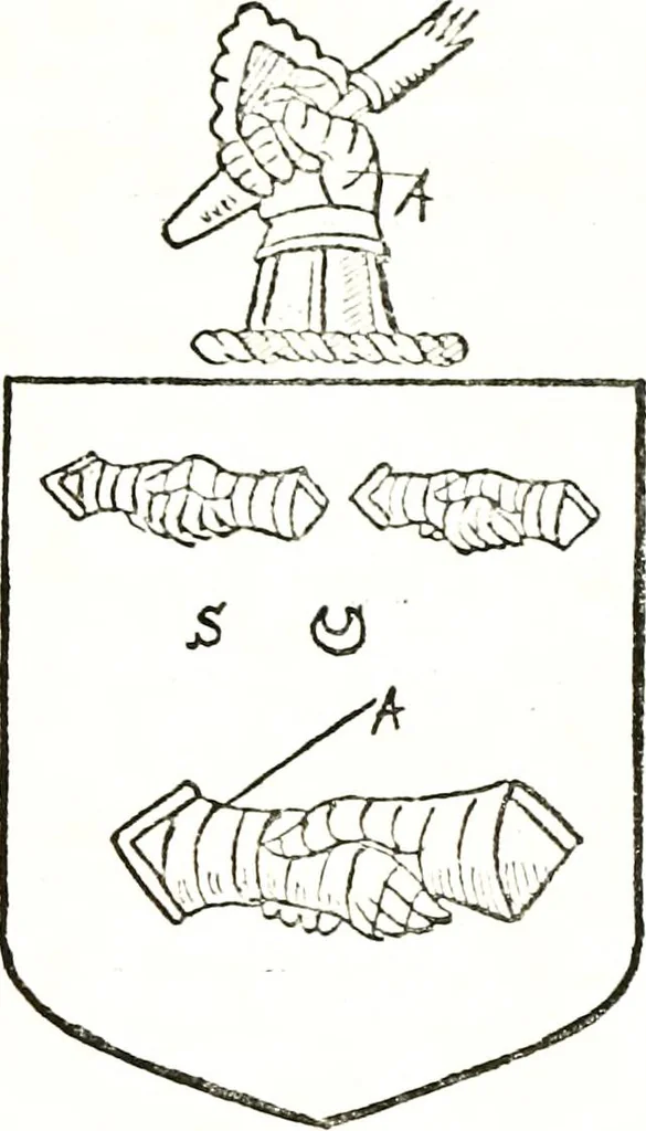 An illustration from The visitation of the county of Warwick, begun by Thomas May, Chester, and Gregory King, Rouge dragon, in Hilary vacacon, 1682. Reviewed by them in the Trinity vacacon following, and finished by Henry Dethick Richmond, and said rouge dragon pursuiv in Trinity vacation, 1683, by virtue of several deputations from Sir Henry St. George, Clarenceux king of arms, 1911, leaf 240