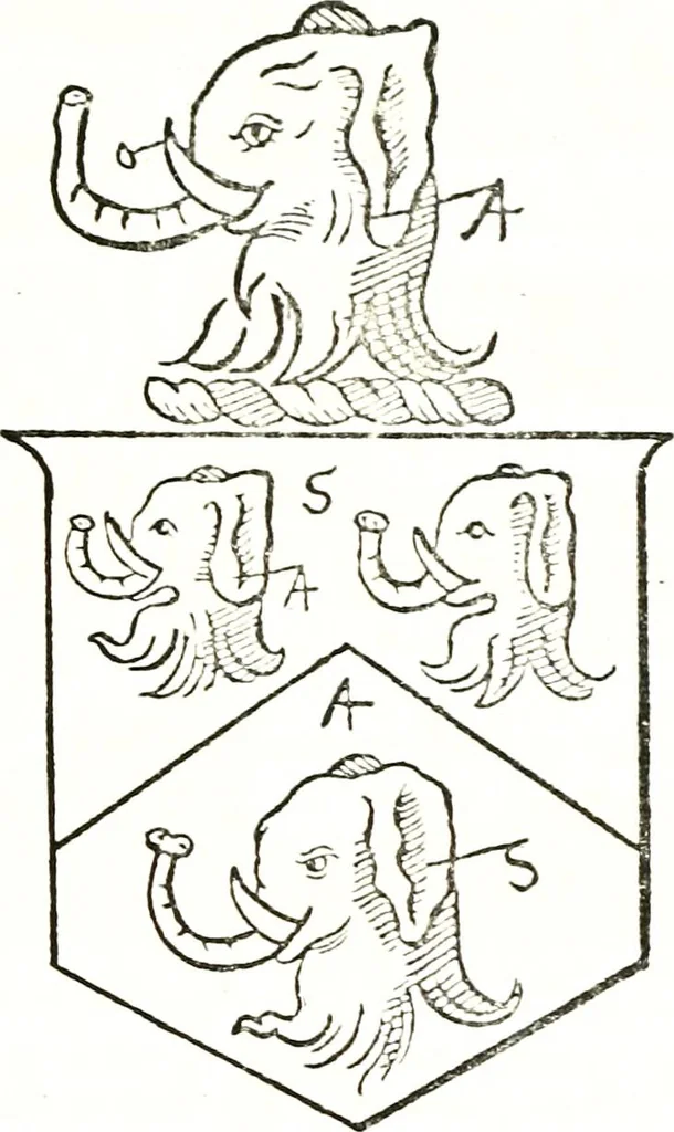 An illustration from The visitation of the county of Warwick, begun by Thomas May, Chester, and Gregory King, Rouge dragon, in Hilary vacacon, 1682. Reviewed by them in the Trinity vacacon following, and finished by Henry Dethick Richmond, and said rouge dragon pursuiv in Trinity vacation, 1683, by virtue of several deputations from Sir Henry St. George, Clarenceux king of arms, 1911, leaf 244