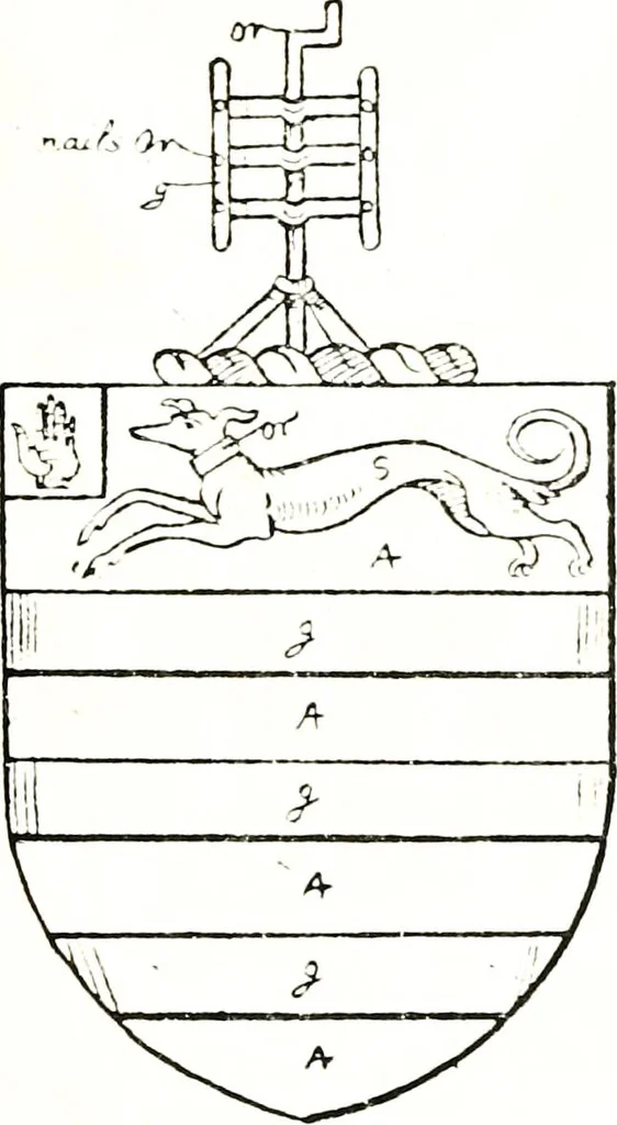An illustration from The visitation of the county of Warwick, begun by Thomas May, Chester, and Gregory King, Rouge dragon, in Hilary vacacon, 1682. Reviewed by them in the Trinity vacacon following, and finished by Henry Dethick Richmond, and said rouge dragon pursuiv in Trinity vacation, 1683, by virtue of several deputations from Sir Henry St. George, Clarenceux king of arms, 1911, leaf 252