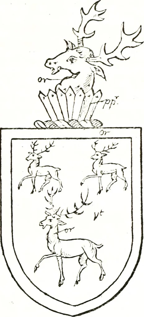 An illustration from The visitation of the county of Warwick, begun by Thomas May, Chester, and Gregory King, Rouge dragon, in Hilary vacacon, 1682. Reviewed by them in the Trinity vacacon following, and finished by Henry Dethick Richmond, and said rouge dragon pursuiv in Trinity vacation, 1683, by virtue of several deputations from Sir Henry St. George, Clarenceux king of arms, 1911, leaf 256