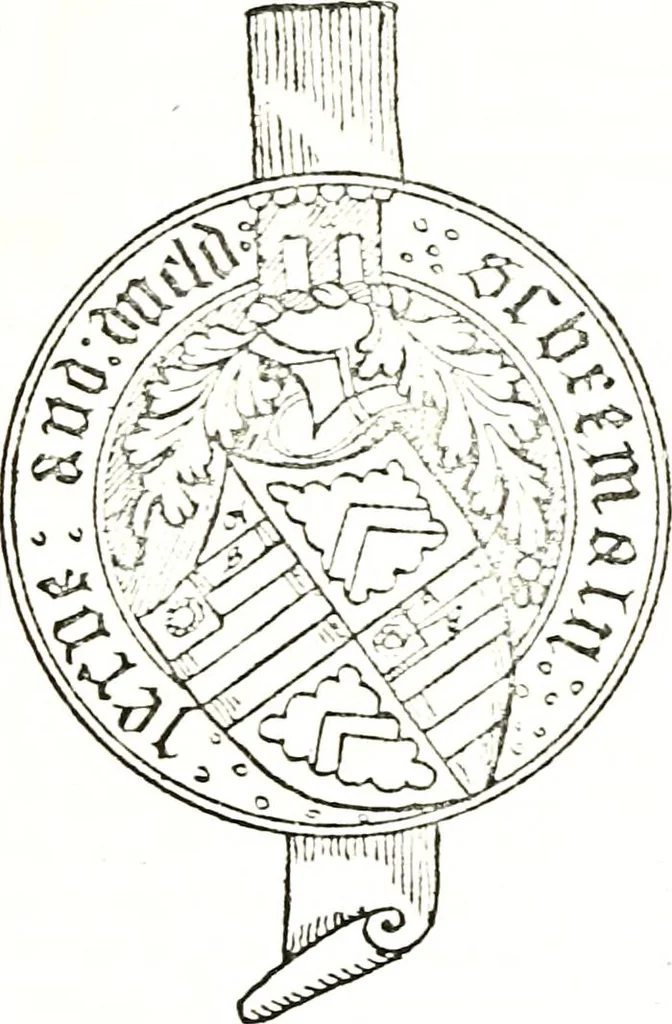 An illustration from The visitation of the county of Warwick, begun by Thomas May, Chester, and Gregory King, Rouge dragon, in Hilary vacacon, 1682. Reviewed by them in the Trinity vacacon following, and finished by Henry Dethick Richmond, and said rouge dragon pursuiv in Trinity vacation, 1683, by virtue of several deputations from Sir Henry St. George, Clarenceux king of arms, 1911, leaf 334