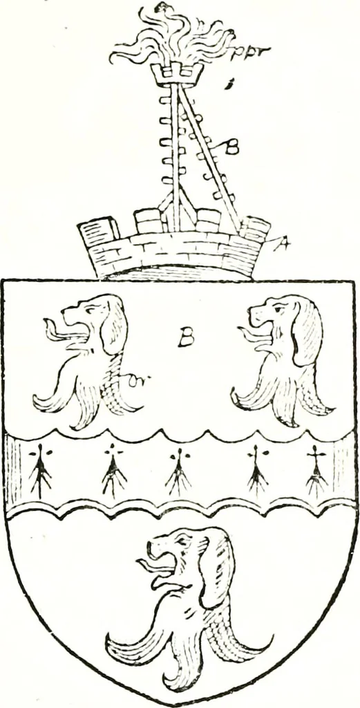 An illustration from The visitation of the county of Warwick, begun by Thomas May, Chester, and Gregory King, Rouge dragon, in Hilary vacacon, 1682. Reviewed by them in the Trinity vacacon following, and finished by Henry Dethick Richmond, and said rouge dragon pursuiv in Trinity vacation, 1683, by virtue of several deputations from Sir Henry St. George, Clarenceux king of arms, 1911, leaf 350