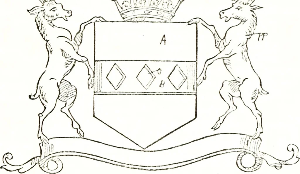 An illustration from The visitation of the county of Warwick, begun by Thomas May, Chester, and Gregory King, Rouge dragon, in Hilary vacacon, 1682. Reviewed by them in the Trinity vacacon following, and finished by Henry Dethick Richmond, and said rouge dragon pursuiv in Trinity vacation, 1683, by virtue of several deputations from Sir Henry St. George, Clarenceux king of arms, 1911, leaf 36