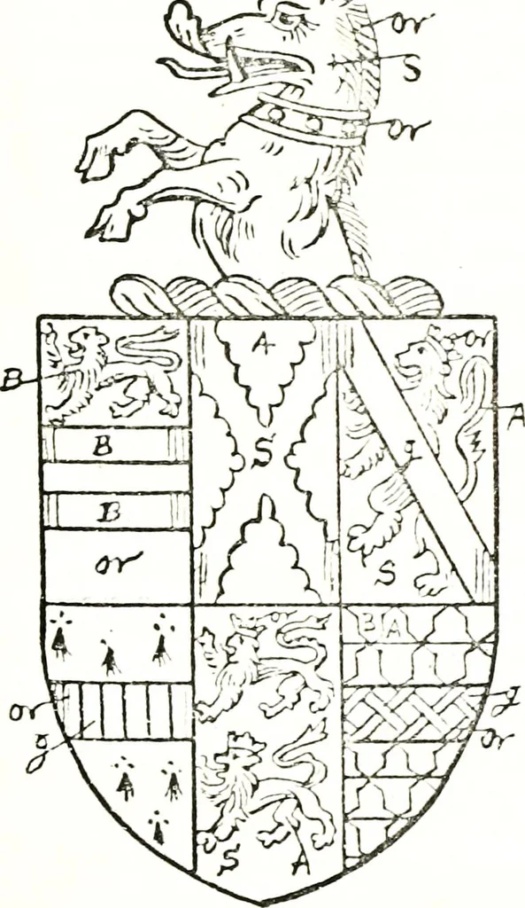 An illustration from The visitation of the county of Warwick, begun by Thomas May, Chester, and Gregory King, Rouge dragon, in Hilary vacacon, 1682. Reviewed by them in the Trinity vacacon following, and finished by Henry Dethick Richmond, and said rouge dragon pursuiv in Trinity vacation, 1683, by virtue of several deputations from Sir Henry St. George, Clarenceux king of arms, 1911, leaf 360