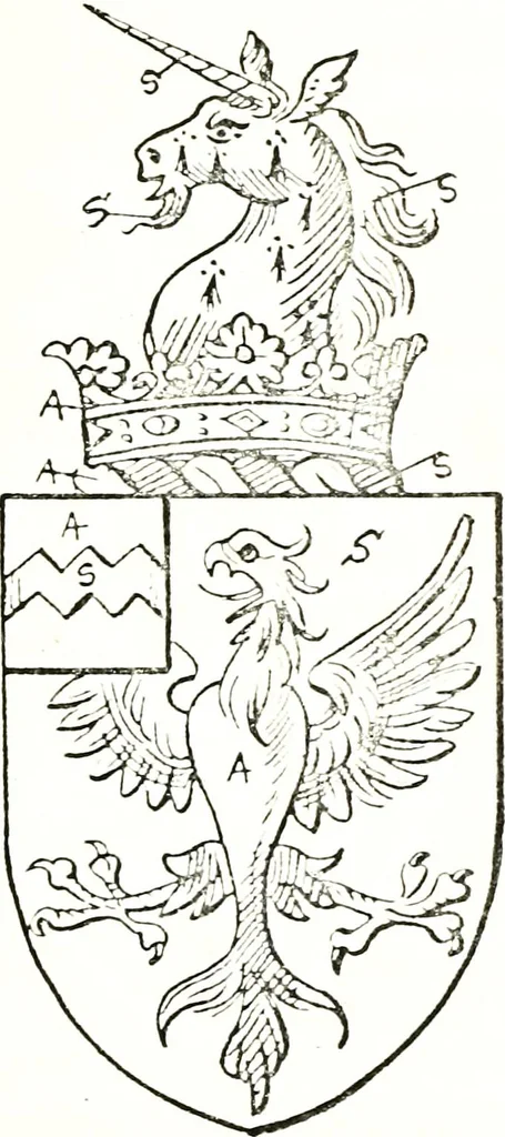 An illustration from The visitation of the county of Warwick, begun by Thomas May, Chester, and Gregory King, Rouge dragon, in Hilary vacacon, 1682. Reviewed by them in the Trinity vacacon following, and finished by Henry Dethick Richmond, and said rouge dragon pursuiv in Trinity vacation, 1683, by virtue of several deputations from Sir Henry St. George, Clarenceux king of arms, 1911, leaf 382