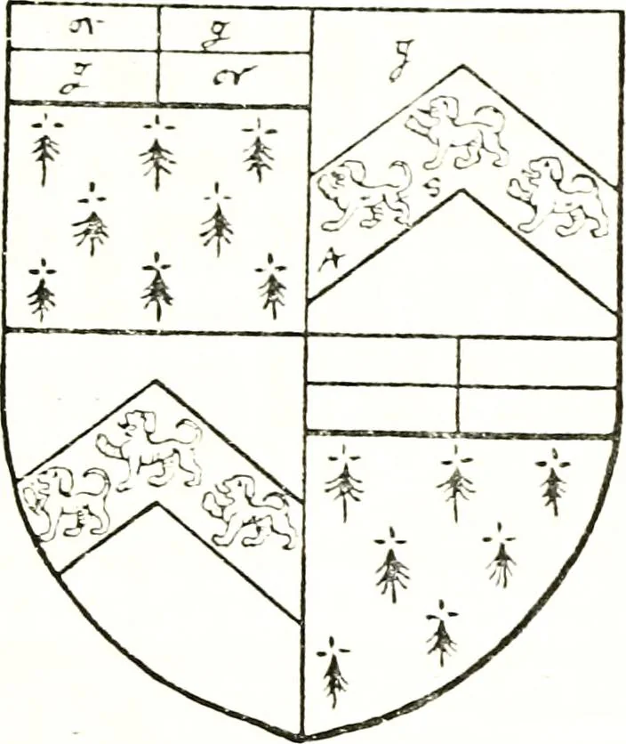 An illustration from The visitation of the county of Warwick, begun by Thomas May, Chester, and Gregory King, Rouge dragon, in Hilary vacacon, 1682. Reviewed by them in the Trinity vacacon following, and finished by Henry Dethick Richmond, and said rouge dragon pursuiv in Trinity vacation, 1683, by virtue of several deputations from Sir Henry St. George, Clarenceux king of arms, 1911, leaf 386