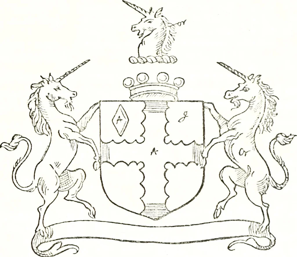 An illustration from The visitation of the county of Warwick, begun by Thomas May, Chester, and Gregory King, Rouge dragon, in Hilary vacacon, 1682. Reviewed by them in the Trinity vacacon following, and finished by Henry Dethick Richmond, and said rouge dragon pursuiv in Trinity vacation, 1683, by virtue of several deputations from Sir Henry St. George, Clarenceux king of arms, 1911, leaf 42