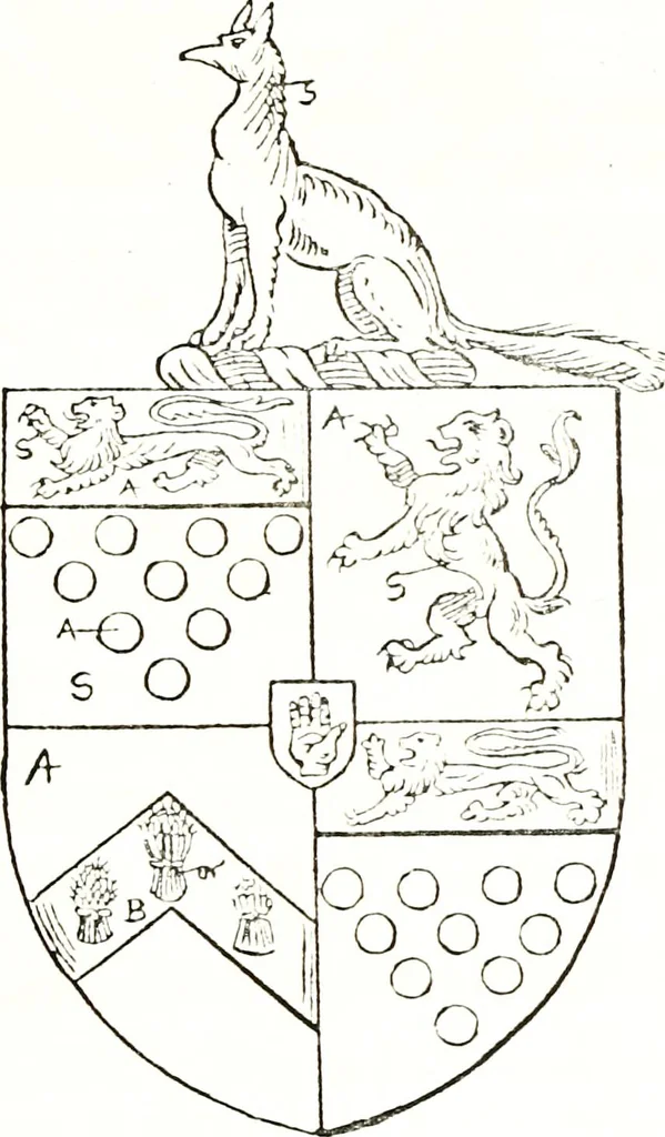 An illustration from The visitation of the county of Warwick, begun by Thomas May, Chester, and Gregory King, Rouge dragon, in Hilary vacacon, 1682. Reviewed by them in the Trinity vacacon following, and finished by Henry Dethick Richmond, and said rouge dragon pursuiv in Trinity vacation, 1683, by virtue of several deputations from Sir Henry St. George, Clarenceux king of arms, 1911, leaf 50