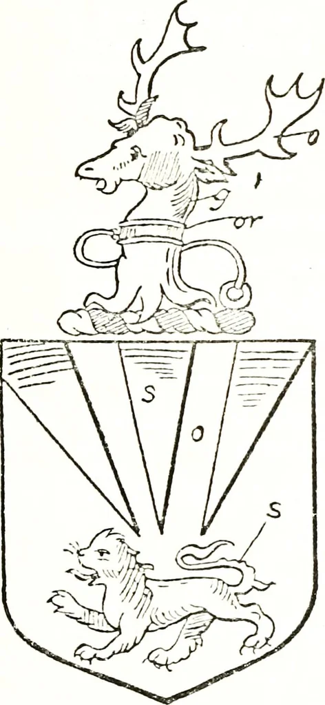 An illustration from The visitation of the county of Warwick, begun by Thomas May, Chester, and Gregory King, Rouge dragon, in Hilary vacacon, 1682. Reviewed by them in the Trinity vacacon following, and finished by Henry Dethick Richmond, and said rouge dragon pursuiv in Trinity vacation, 1683, by virtue of several deputations from Sir Henry St. George, Clarenceux king of arms, 1911, leaf 56