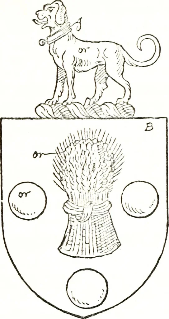 An illustration from The visitation of the county of Warwick, begun by Thomas May, Chester, and Gregory King, Rouge dragon, in Hilary vacacon, 1682. Reviewed by them in the Trinity vacacon following, and finished by Henry Dethick Richmond, and said rouge dragon pursuiv in Trinity vacation, 1683, by virtue of several deputations from Sir Henry St. George, Clarenceux king of arms, 1911, leaf 74