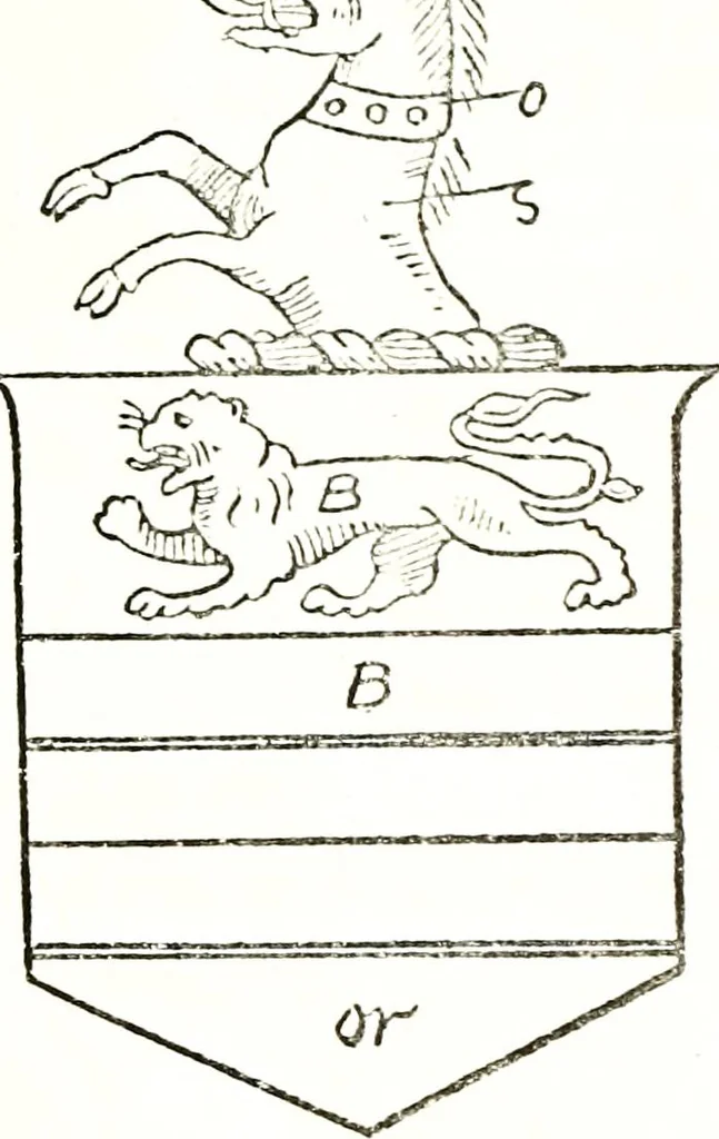 An illustration from The visitation of the county of Warwick, begun by Thomas May, Chester, and Gregory King, Rouge dragon, in Hilary vacacon, 1682. Reviewed by them in the Trinity vacacon following, and finished by Henry Dethick Richmond, and said rouge dragon pursuiv in Trinity vacation, 1683, by virtue of several deputations from Sir Henry St. George, Clarenceux king of arms, 1911, leaf 96