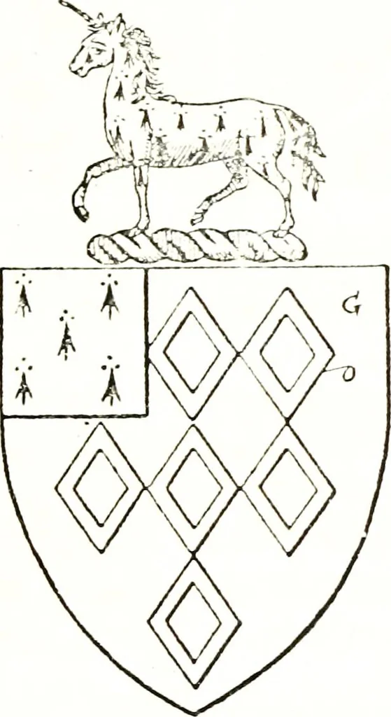 An illustration from The visitation of the county of Warwick, begun by Thomas May, Chester, and Gregory King, Rouge dragon, in Hilary vacacon, 1682. Reviewed by them in the Trinity vacacon following, and finished by Henry Dethick Richmond, and said rouge dragon pursuiv in Trinity vacation, 1683, by virtue of several deputations from Sir Henry St. George, Clarenceux king of arms, 1911, leaf 98