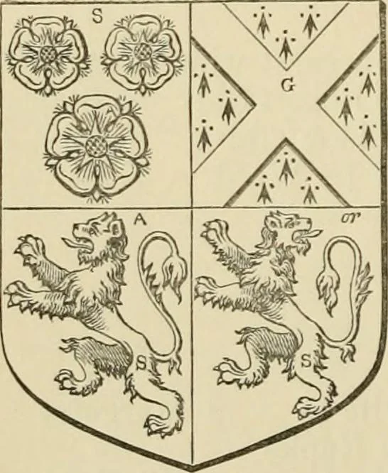 An illustration from The visitation of London, anno Domini 1633, 1634, and 1635. Made by Sr. Henry St. George, kt., Richmond herald, and deputy and marshal to Sr. Richard St. George, kt., Clarencieux king of armes, 1886, leaf 105