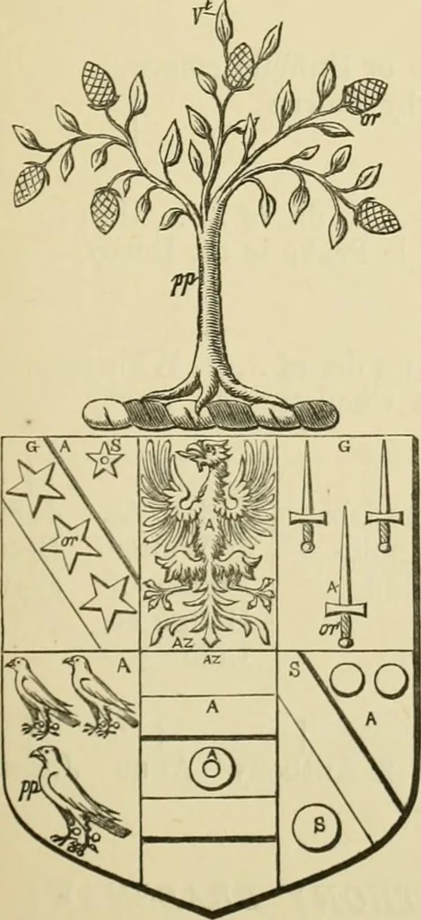 An illustration from The visitation of London, anno Domini 1633, 1634, and 1635. Made by Sr. Henry St. George, kt., Richmond herald, and deputy and marshal to Sr. Richard St. George, kt., Clarencieux king of armes, 1886, leaf 110