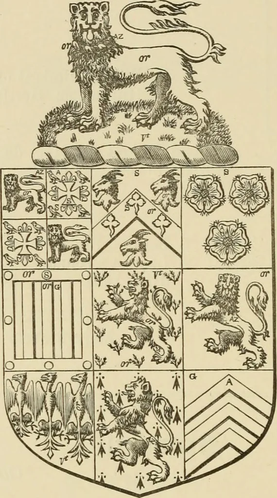 An illustration from The visitation of London, anno Domini 1633, 1634, and 1635. Made by Sr. Henry St. George, kt., Richmond herald, and deputy and marshal to Sr. Richard St. George, kt., Clarencieux king of armes, 1886, leaf 119