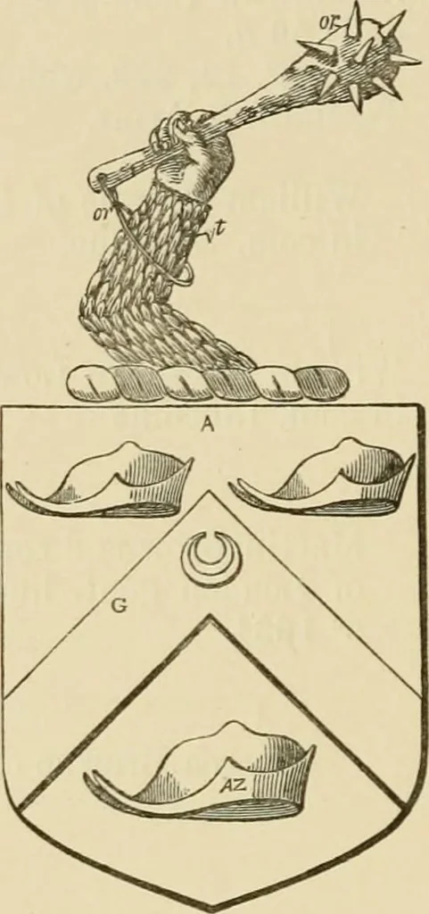 An illustration from The visitation of London, anno Domini 1633, 1634, and 1635. Made by Sr. Henry St. George, kt., Richmond herald, and deputy and marshal to Sr. Richard St. George, kt., Clarencieux king of armes, 1886, leaf 129