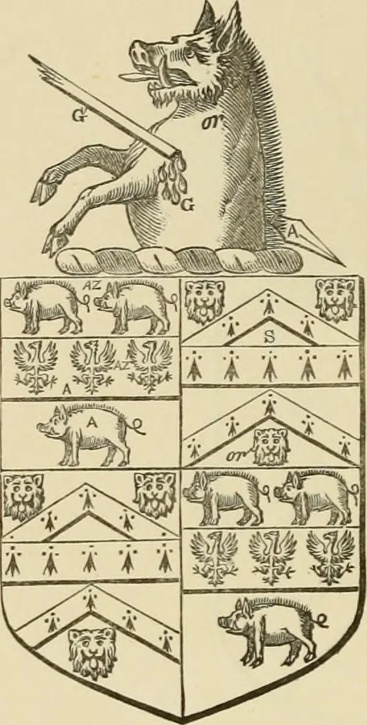 An illustration from The visitation of London, anno Domini 1633, 1634, and 1635. Made by Sr. Henry St. George, kt., Richmond herald, and deputy and marshal to Sr. Richard St. George, kt., Clarencieux king of armes, 1886, leaf 133