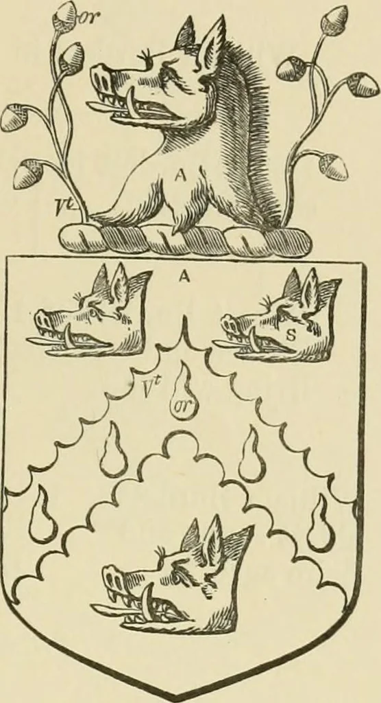 An illustration from The visitation of London, anno Domini 1633, 1634, and 1635. Made by Sr. Henry St. George, kt., Richmond herald, and deputy and marshal to Sr. Richard St. George, kt., Clarencieux king of armes, 1886, leaf 134