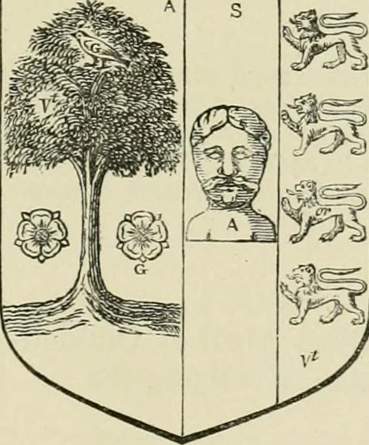 An illustration from The visitation of London, anno Domini 1633, 1634, and 1635. Made by Sr. Henry St. George, kt., Richmond herald, and deputy and marshal to Sr. Richard St. George, kt., Clarencieux king of armes, 1886, leaf 14