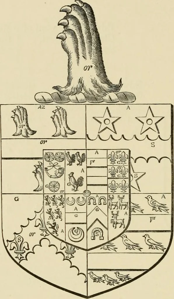 An illustration from The visitation of London, anno Domini 1633, 1634, and 1635. Made by Sr. Henry St. George, kt., Richmond herald, and deputy and marshal to Sr. Richard St. George, kt., Clarencieux king of armes, 1886, leaf 149