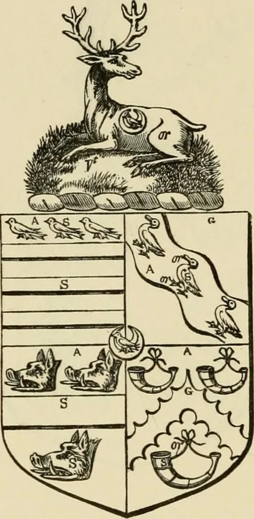 An illustration from The visitation of London, anno Domini 1633, 1634, and 1635. Made by Sr. Henry St. George, kt., Richmond herald, and deputy and marshal to Sr. Richard St. George, kt., Clarencieux king of armes, 1886, leaf 157