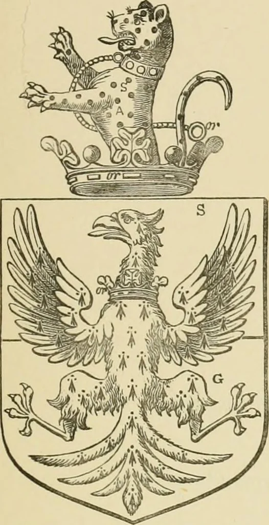 An illustration from The visitation of London, anno Domini 1633, 1634, and 1635. Made by Sr. Henry St. George, kt., Richmond herald, and deputy and marshal to Sr. Richard St. George, kt., Clarencieux king of armes, 1886, leaf 158