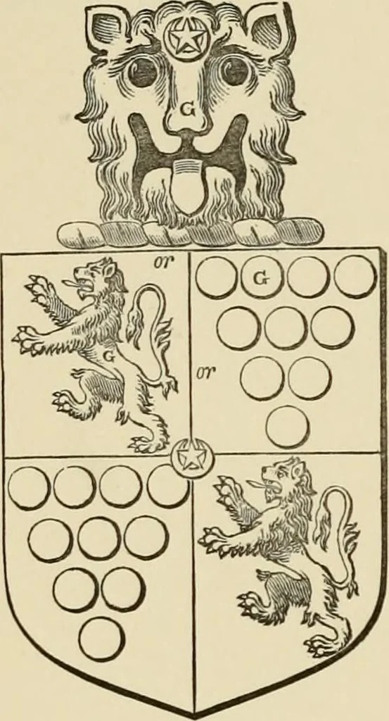 An illustration from The visitation of London, anno Domini 1633, 1634, and 1635. Made by Sr. Henry St. George, kt., Richmond herald, and deputy and marshal to Sr. Richard St. George, kt., Clarencieux king of armes, 1886, leaf 169