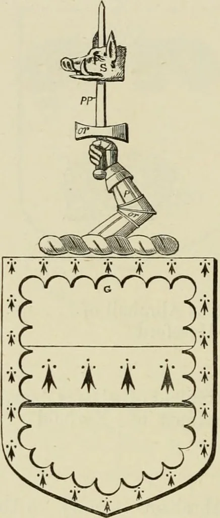 An illustration from The visitation of London, anno Domini 1633, 1634, and 1635. Made by Sr. Henry St. George, kt., Richmond herald, and deputy and marshal to Sr. Richard St. George, kt., Clarencieux king of armes, 1886, leaf 17