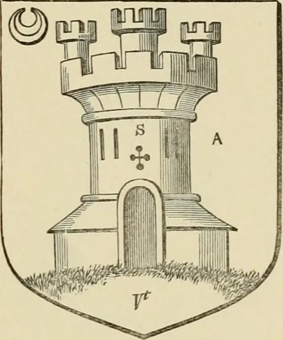 An illustration from The visitation of London, anno Domini 1633, 1634, and 1635. Made by Sr. Henry St. George, kt., Richmond herald, and deputy and marshal to Sr. Richard St. George, kt., Clarencieux king of armes, 1886, leaf 173