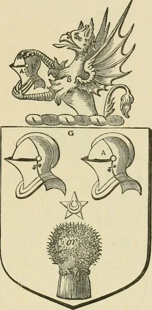 An illustration from The visitation of London, anno Domini 1633, 1634, and 1635. Made by Sr. Henry St. George, kt., Richmond herald, and deputy and marshal to Sr. Richard St. George, kt., Clarencieux king of armes, 1886, leaf 174